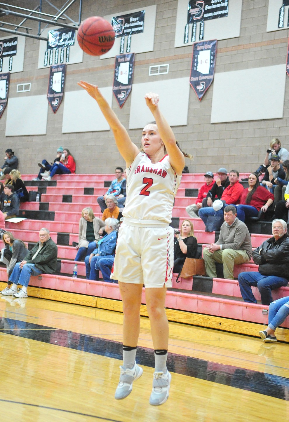 Bradshaw Mountain's Peyton Bradshaw launches a three-pointer as the Bears take on Marcos de Niza Tuesday, Nov. 27, 2018 in Prescott Valley. (Les Stukenberg/Courier).