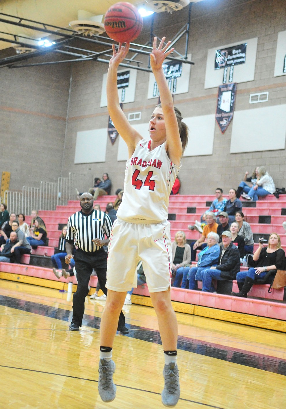 Bradshaw Mountain's K.C. Clinton sends up a shot as the Bears take on Marcos de Niza Tuesday, Nov. 27, 2018 in Prescott Valley. (Les Stukenberg/Courier).