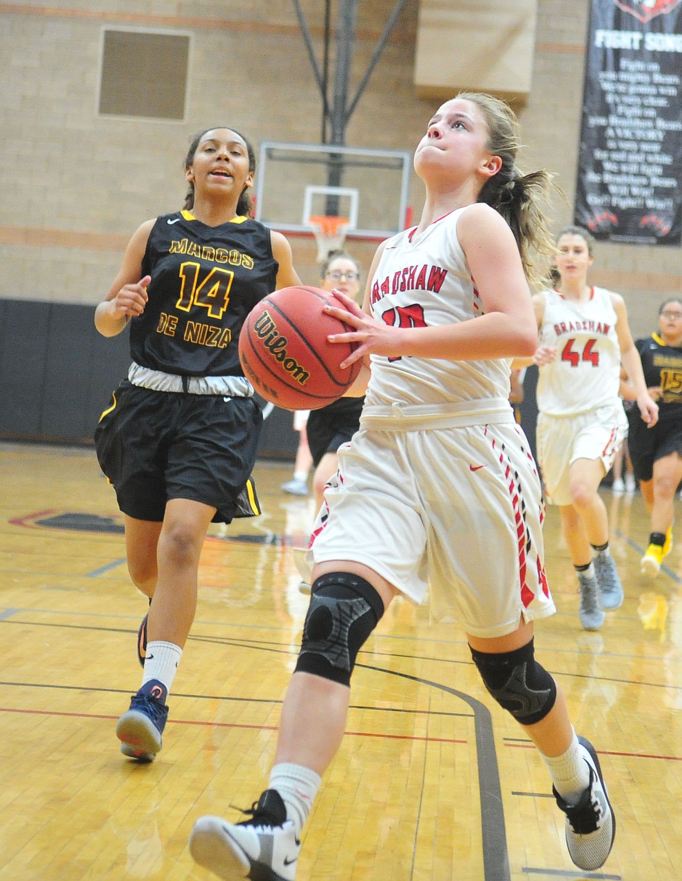 Bradshaw Mountain's Brinlee Kidd takes the steal to the hoop as the Bears take on Marcos de Niza Tuesday, Nov. 27, 2018 in Prescott Valley. (Les Stukenberg/Courier).