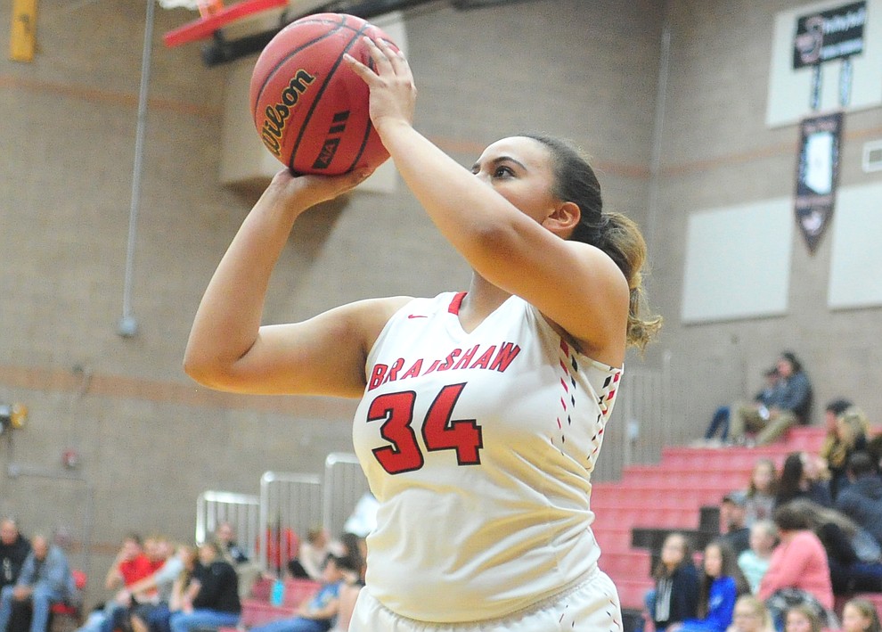 Bradshaw Mountain's Alexis Lara lines up a shot as the Bears take on Marcos de Niza Tuesday, Nov. 27, 2018 in Prescott Valley. (Les Stukenberg/Courier).