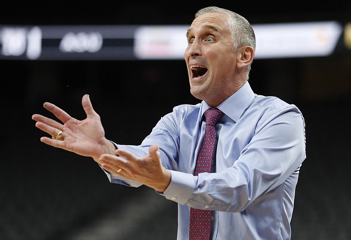 Arizona State coach Bobby Hurley reacts after a play during the second half of the team's game against Utah State on Wednesday, Nov. 21, 2018, in Las Vegas. (John Locher/AP file)