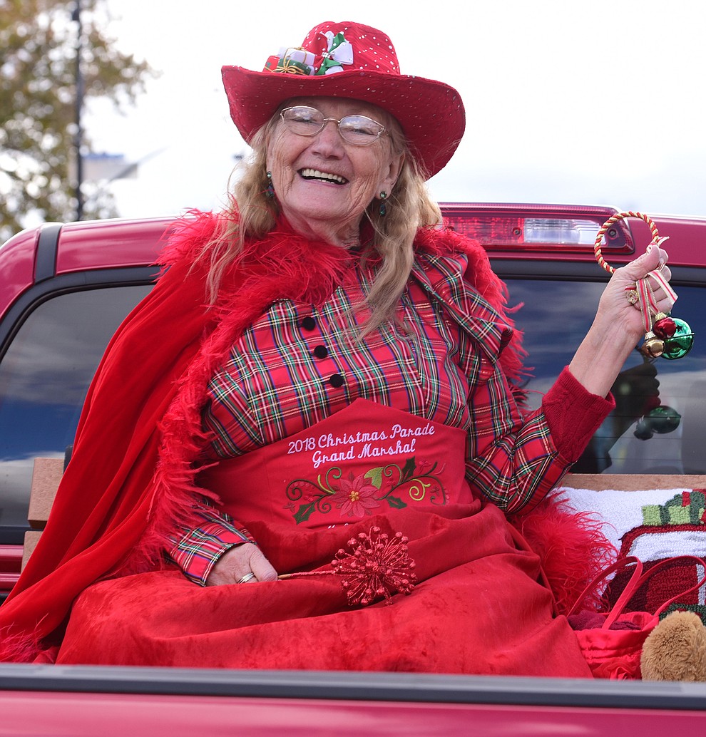 Melissa Ruffner is the Grand Marshal as ninety floats, marching bands and special groups participate in the 38th annual Prescott Chamber Christmas Parade in downtown Prescott Satuday, Dec. 1, 2018. (Les Stukenberg/Courier).
