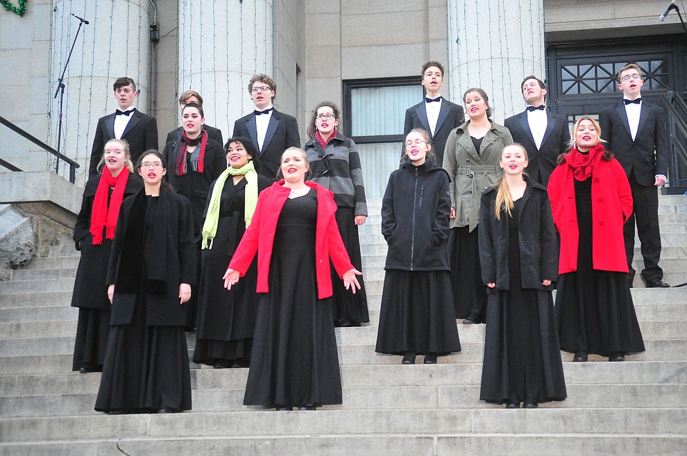 The Prescott High School Show Choir performs as part of the 64th Annual Christmas Yavapai County Courthouse Lighting in downtown Prescott Satuday, Dec. 1, 2018. (Les Stukenberg/Courier).