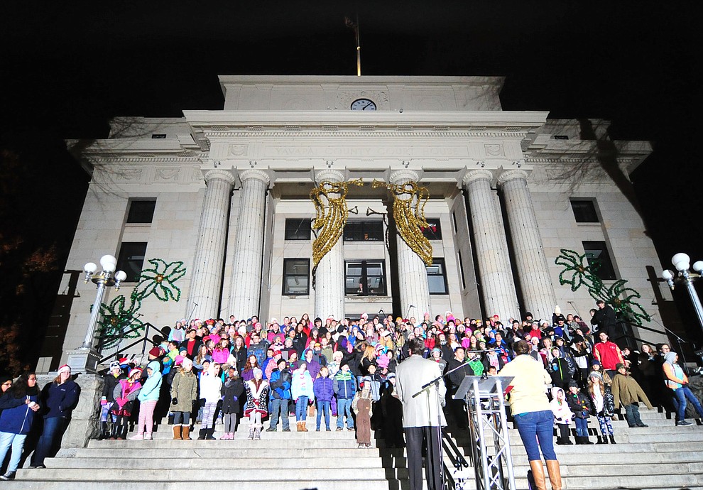 Prescott and surrounding towns children sing as part of the 64th Annual Christmas Yavapai County Courthouse Lighting in downtown Prescott Satuday, Dec. 1, 2018. (Les Stukenberg/Courier).