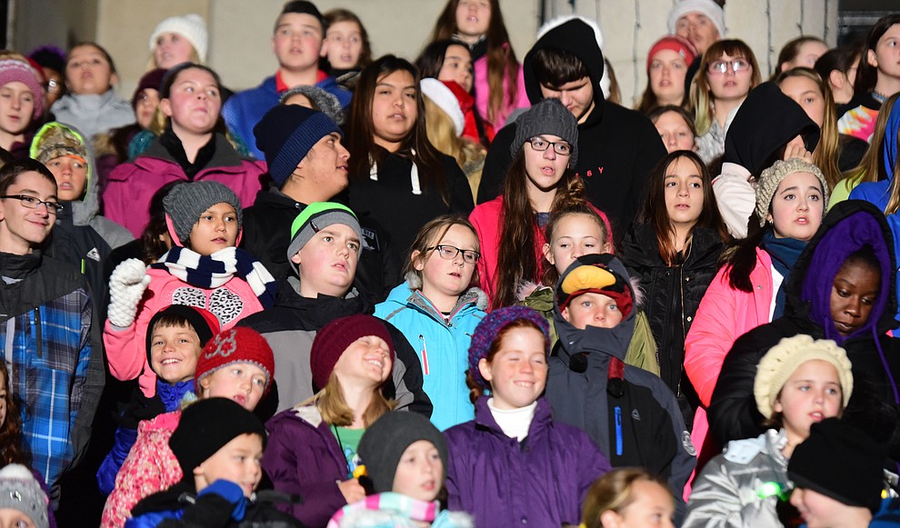 Prescott and surrounding towns children sing as part of the 64th Annual Christmas Yavapai County Courthouse Lighting in downtown Prescott Satuday, Dec. 1, 2018. (Les Stukenberg/Courier).
