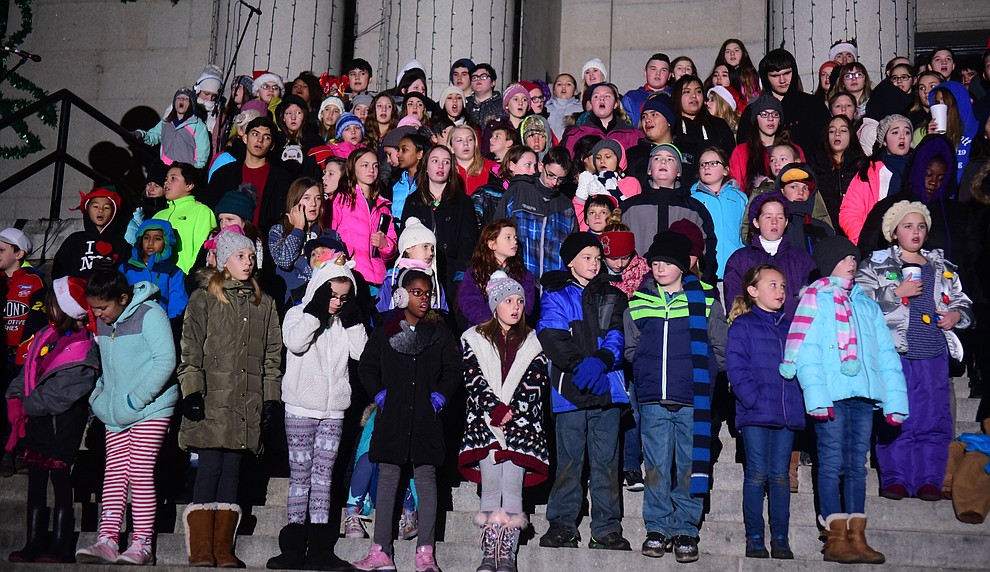 Prescott and surrounding towns children sing as part of the 64th Annual Christmas Yavapai County Courthouse Lighting in downtown Prescott Satuday, Dec. 1, 2018. (Les Stukenberg/Courier).