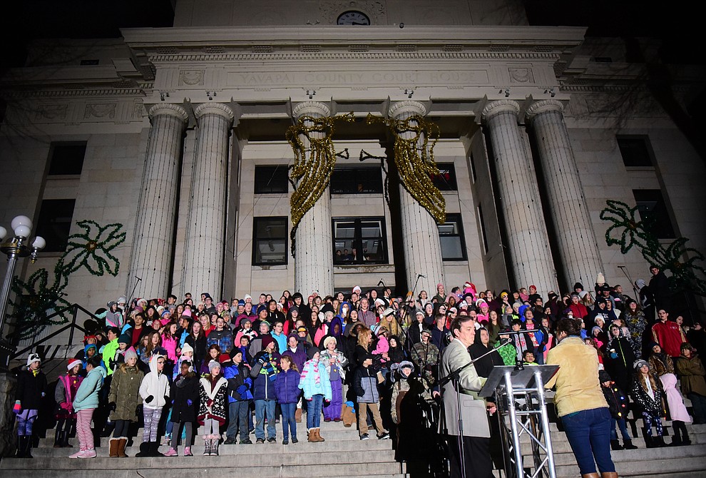 Prescott and surrounding towns children sing as part of the 64th Annual Christmas Yavapai County Courthouse Lighting in downtown Prescott Satuday, Dec. 1, 2018. (Les Stukenberg/Courier).