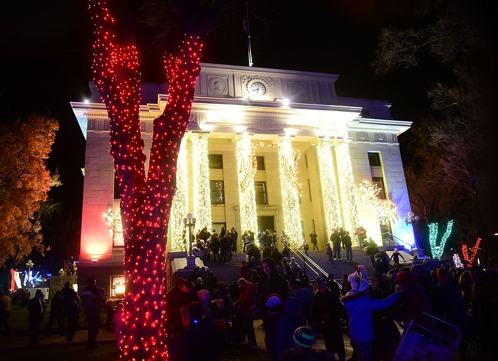 The lights come on as part of the 64th Annual Christmas Yavapai County Courthouse Lighting in downtown Prescott Satuday, Dec. 1, 2018. (Les Stukenberg/Courier).