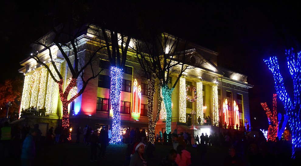The lights come on as part of the 64th Annual Christmas Yavapai County Courthouse Lighting in downtown Prescott Satuday, Dec. 1, 2018. (Les Stukenberg/Courier).