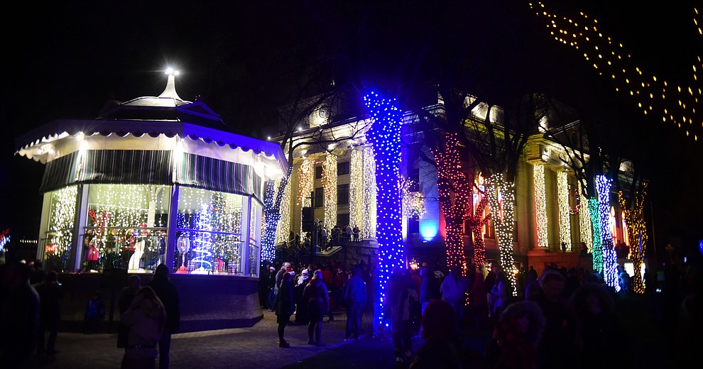 The lights come on as part of the 64th Annual Christmas Yavapai County Courthouse Lighting in downtown Prescott Satuday, Dec. 1, 2018. (Les Stukenberg/Courier).