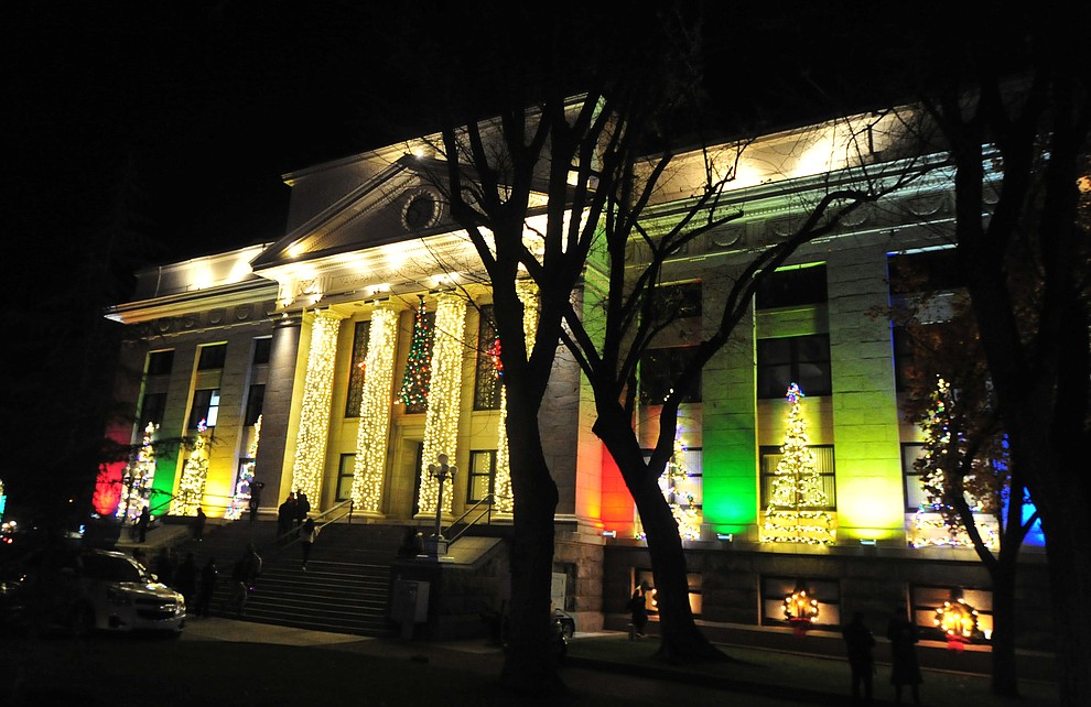 The lights come on as part of the 64th Annual Christmas Yavapai County Courthouse Lighting in downtown Prescott Satuday, Dec. 1, 2018. (Les Stukenberg/Courier).