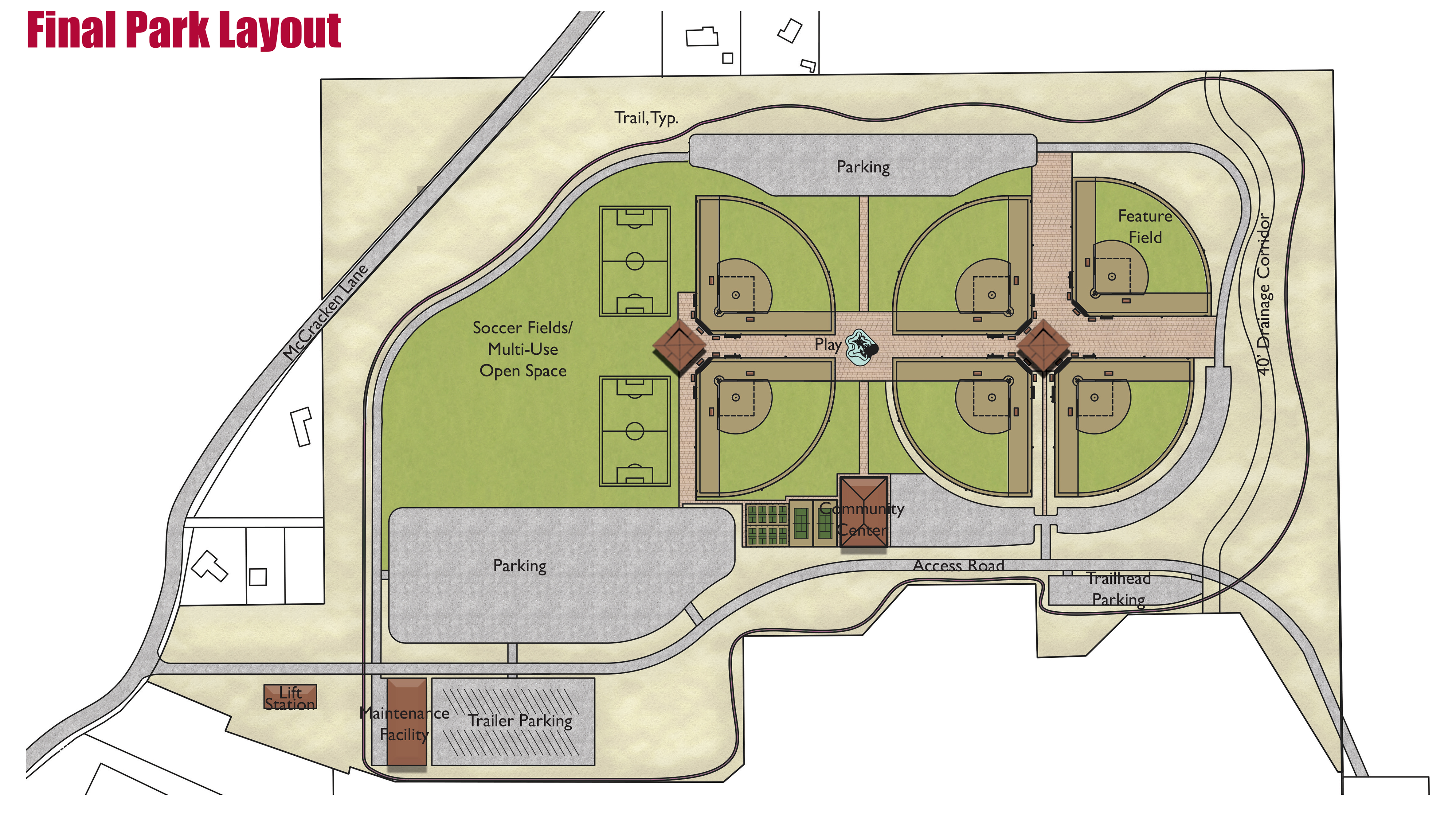 Park final. Layout of facility. Camp Verde. Field Layout. Shop and parking Layout.