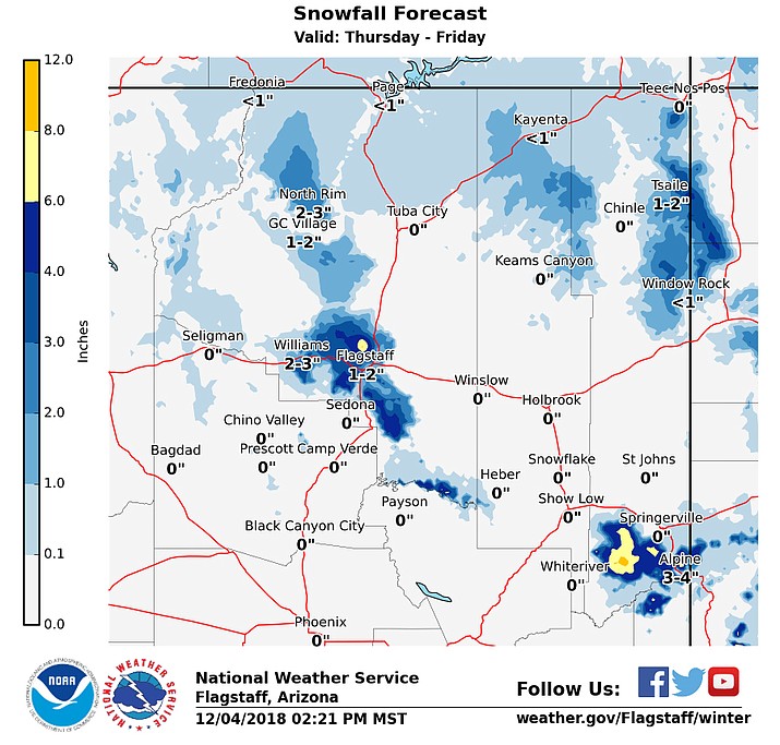Rain and snow are expected in the Williams area Dec 6-7.