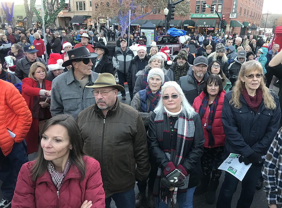A large crowd gathers for the opening ceremony at the 30th Annual Acker Musical Showcase Friday, Dec. 7, 2018 in downtown Prescott.  (Les Stukenberg/Courier).