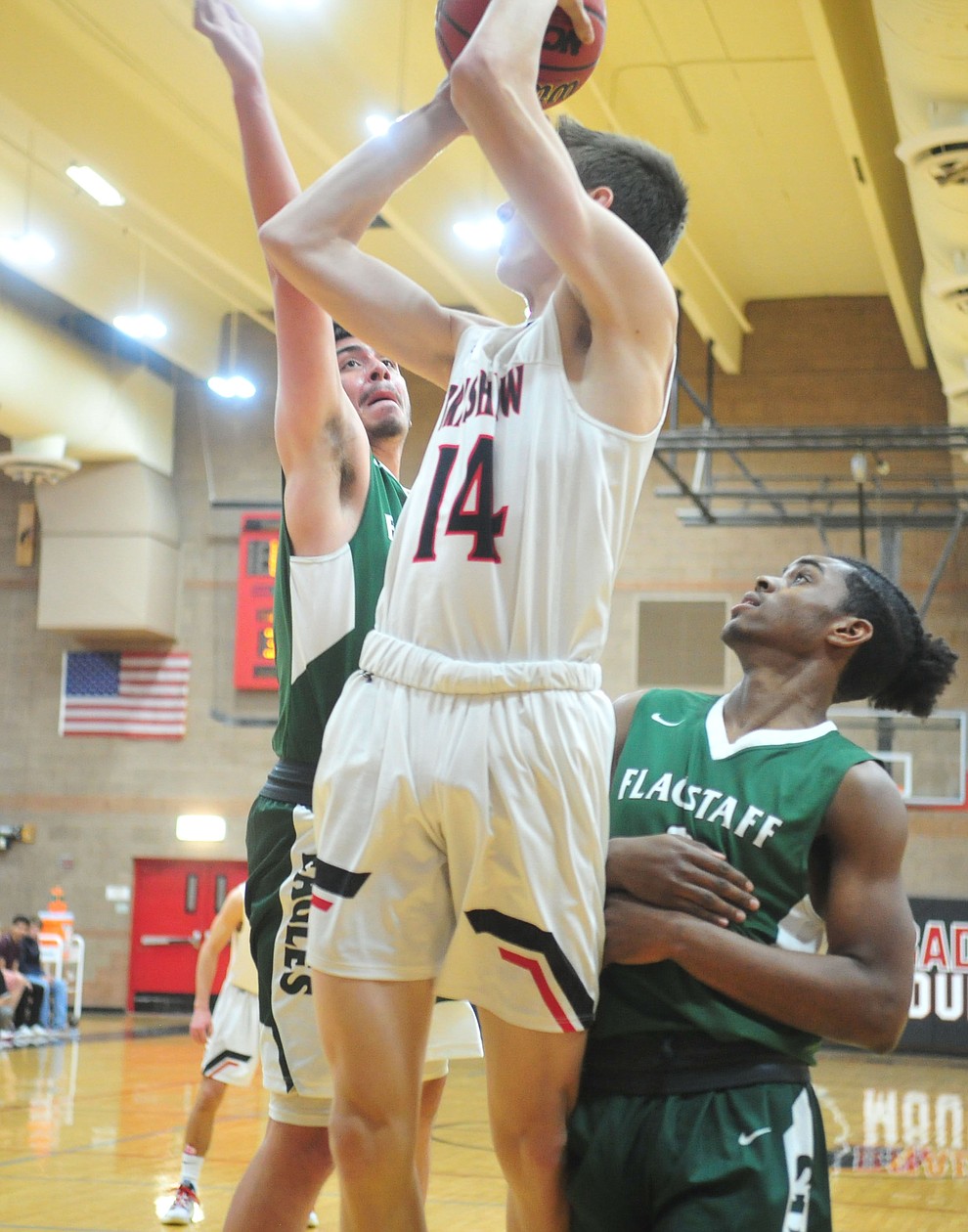 Bradshaw Mountain's TJ Stegall takes a shot as the Bears take on the Flagstaff Eagles Tuesday, Dec. 11, 2018 in Prescott Valley. (Les Stukenberg/Courier).