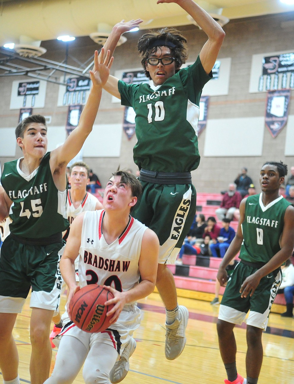 Bradshaw Mountain's Jordan Massis looks to shoot as the Bears take on the Flagstaff Eagles Tuesday, Dec. 11, 2018 in Prescott Valley. (Les Stukenberg/Courier).