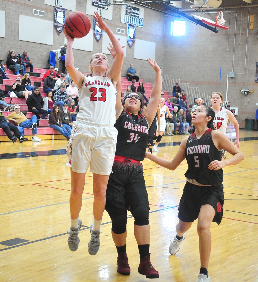 Bradshaw Mountain's Rylee Bundrick gets a fast break as the Bears hosted Coconino in a doubleheader hoops matchup Saturday, Dec. 15, 2018 in Prescott Valley. (Les Stukenberg/Courier).