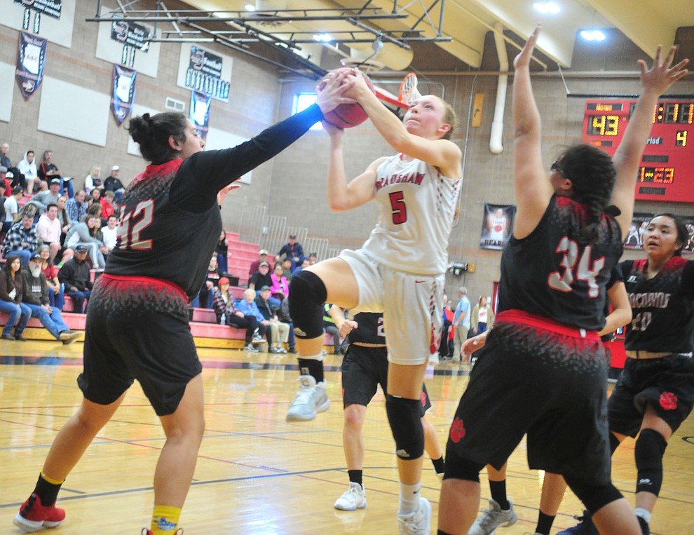 Bradshaw Mountain's Sierra Woolley drives the lane as the Bears hosted Coconino in a doubleheader hoops matchup Saturday, Dec. 15, 2018 in Prescott Valley. (Les Stukenberg/Courier).