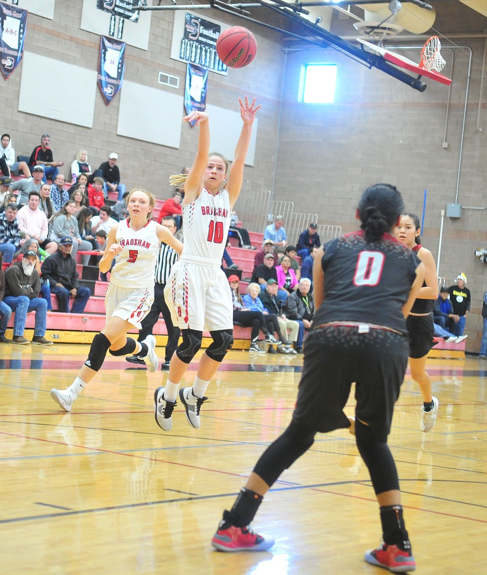 Bradshaw Mountain's Brinlee Kidd shoots as the Bears hosted Coconino in a doubleheader hoops matchup Saturday, Dec. 15, 2018 in Prescott Valley. (Les Stukenberg/Courier).