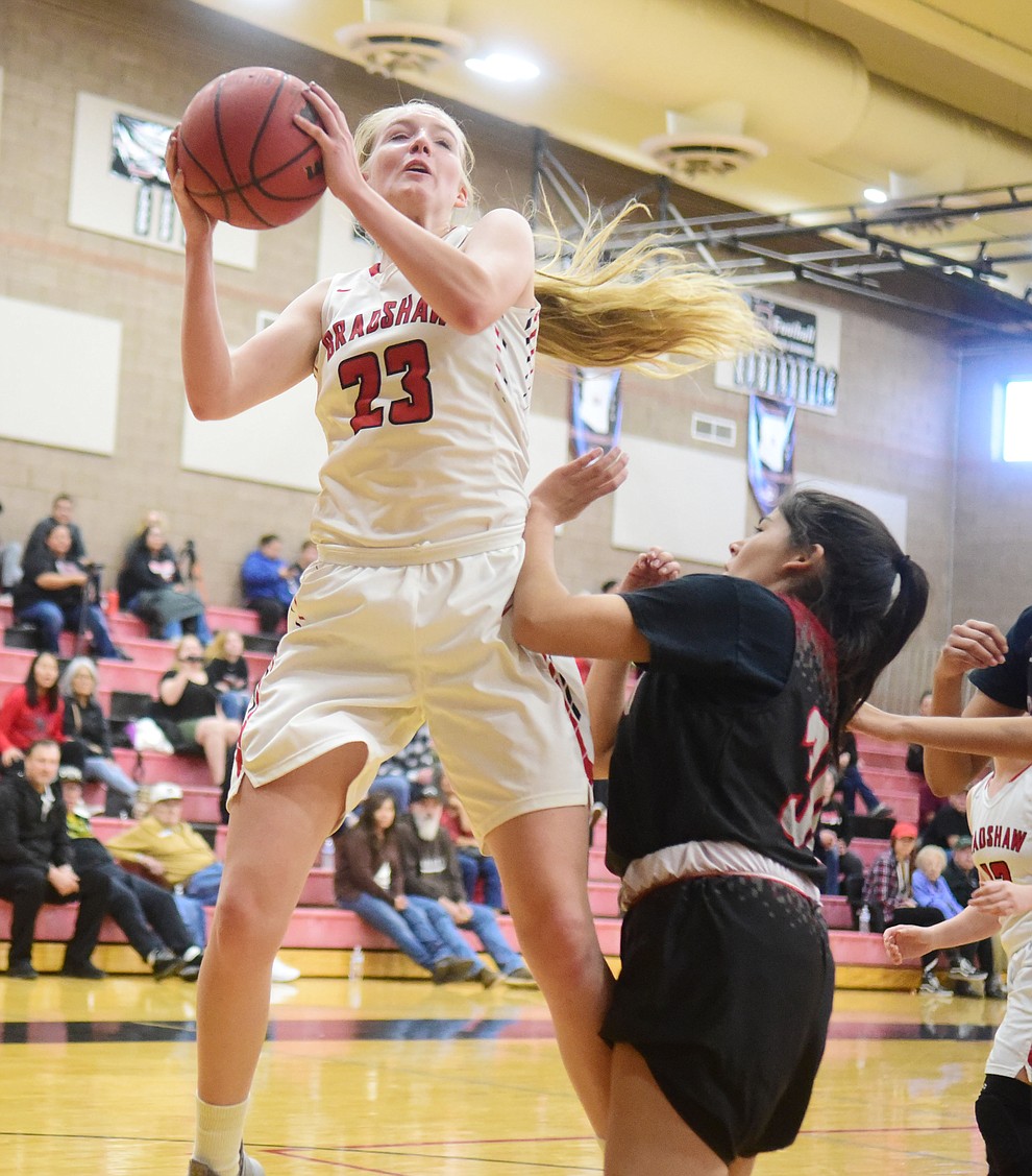 Bradshaw Mountain's Rylee Bundrick goes up for a shot as the Bears hosted Coconino in a doubleheader hoops matchup Saturday, Dec. 15, 2018 in Prescott Valley. (Les Stukenberg/Courier).