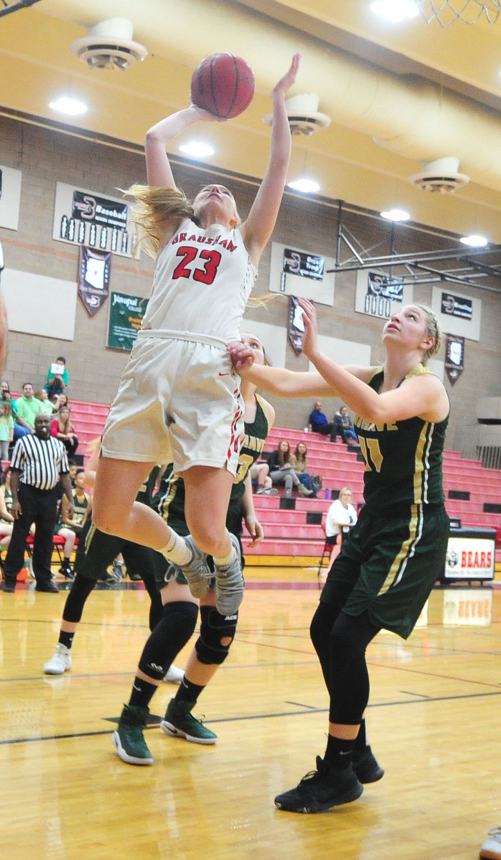 Bradshaw Mountain's Rylee Bundrick sends up a shot as the Bears host the Mohave Thunderbirds in a basketball matchup Friday night in Prescott Valley. (Les Stukenberg/Courier).