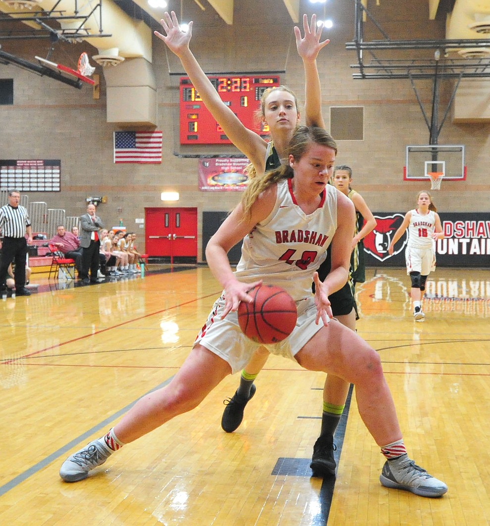 Bradshaw Mountain's Delanie Clark makes her move to the basket as the Bears host the Mohave Thunderbirds in a basketball matchup Friday night in Prescott Valley. (Les Stukenberg/Courier).