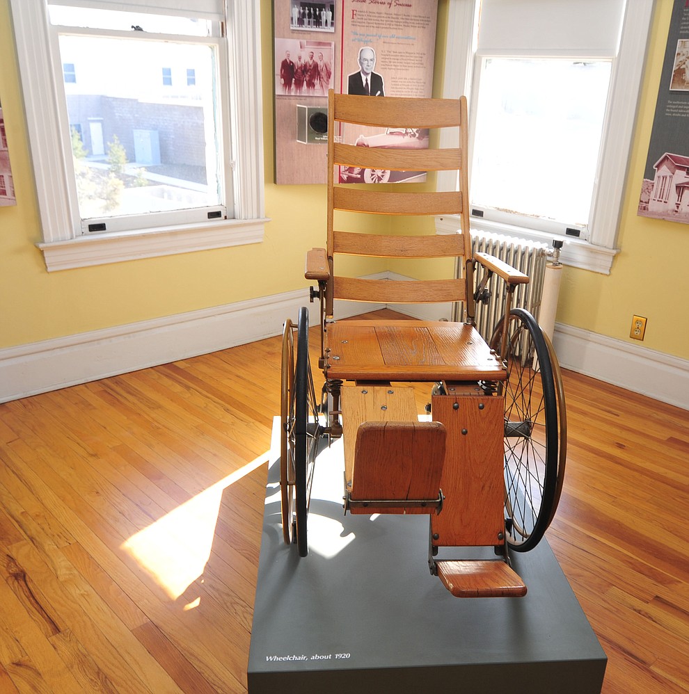 A 1920's circa wheelchair at the Fort Whipple Museum on the grounds of the Northern Arizona VA Medical Center in Prescott. (Les Stukenberg/Courier).