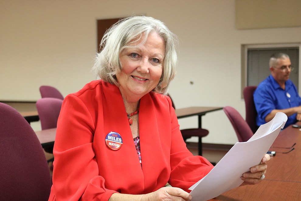 August 30 - Miles described herself as excited and honored to be elected to serve as Kingman’s next mayor, adding a “special thank you” to everyone who voted and those who assisted her in Tuesday’s victory. (Photo by Travis Rains/Daily Miner)