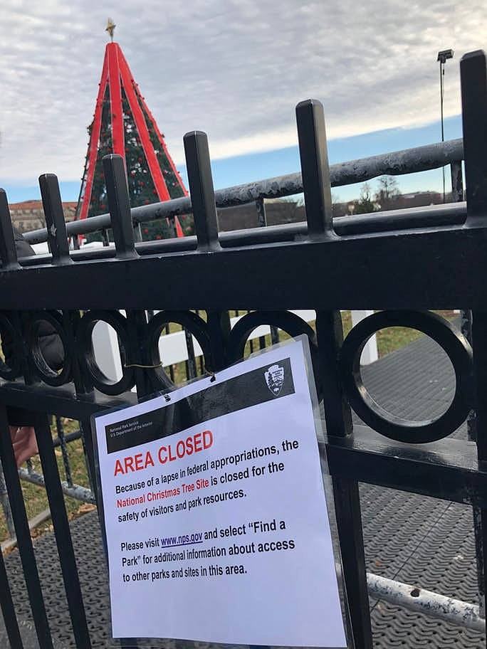 A sign on the National Christmas Tree read closed. The Interior Department's National Park Service does not have staff available during the government shutdown. (Photo/Mark Trahant)