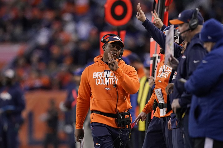 Denver Broncos head coach Vance Joseph, center, reacts on the sideline during the second half of an NFL football game against the Los Angeles Chargers, Sunday, Dec. 30, 2018, in Denver. (Jack Dempsey/AP)