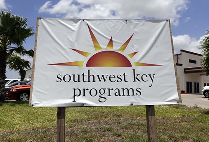 This June 20, 2014, file photo shows a Southwest Key program sign. Arizona authorities said Monday, Dec. 31, 2018, they sent prosecutors the results of an investigation into a now-shuttered shelter for immigrant children where videos showed staffers dragging and shoving kids. (Eric Gay/AP, file)