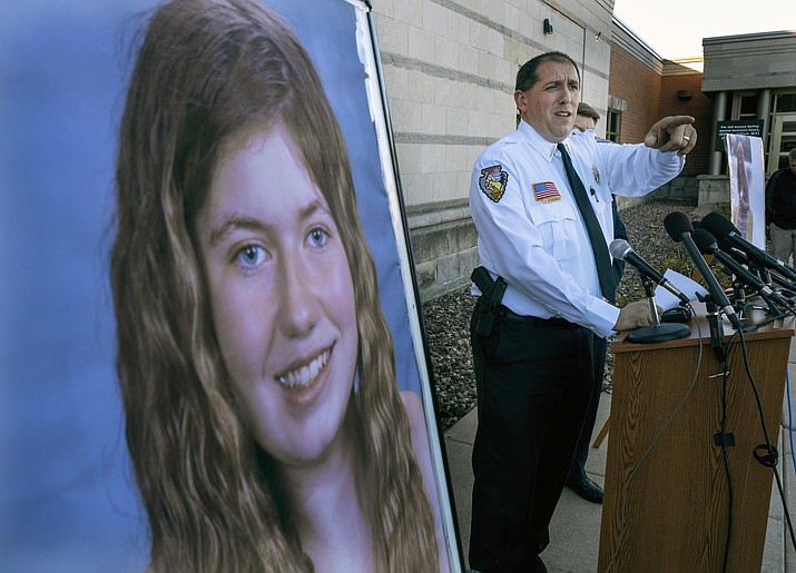 Barron County Sheriff Chris Fitzgerald speaks during a news conference Oct. 17, 2018, about 13-year-old Jayme Closs who has been missing since her parents were found dead in their home in Barron, Wis. Jayme has been found alive, authorities said Thursday, Jan. 10, 2019. (Jerry Holt/Star Tribune via AP, File)