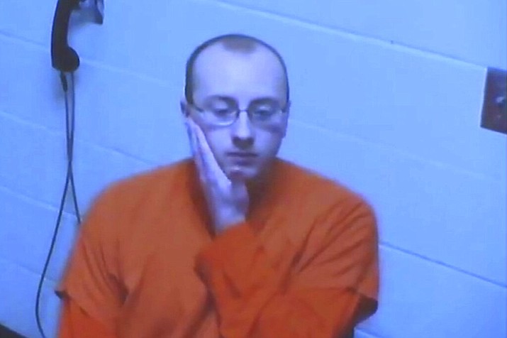 In this image made from a pool video by KSTP-TV, Jake Thomas Patterson, 21, who is accused of abducting 13-year-old Jayme Closs and holding her captive for three months, makes his initial court appearance Monday, Jan 14, 2019, via video feed from the Barron County jail during his bond hearing in Barron, Wis. Judge James Babler set his bail at $5 million. (KSTP-TV via AP, Pool)