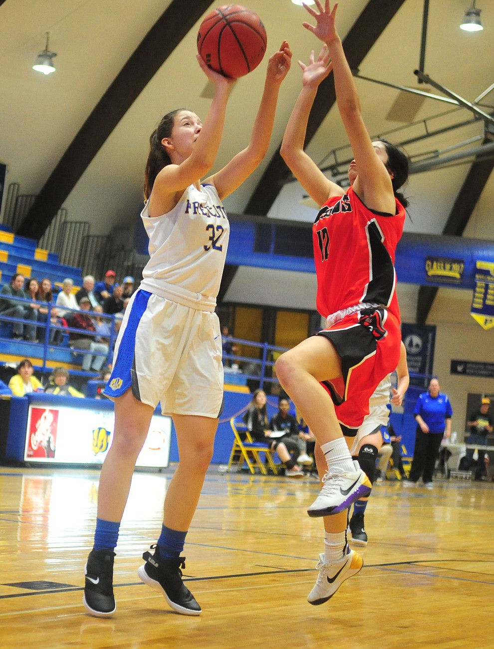 Prescott's Haley Crumpler gets a shot off as the Badgers take on the Mingus Marauders Friday Jan. 18, 2019 in Prescott. (Les Stukenberg/Courier).
