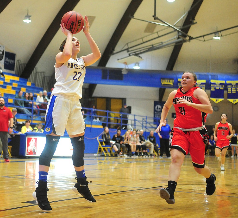 Prescott's Kira Reily gets an easy two points on a fast break as the Badgers take on the Mingus Marauders Friday Jan. 18, 2019 in Prescott. (Les Stukenberg/Courier).