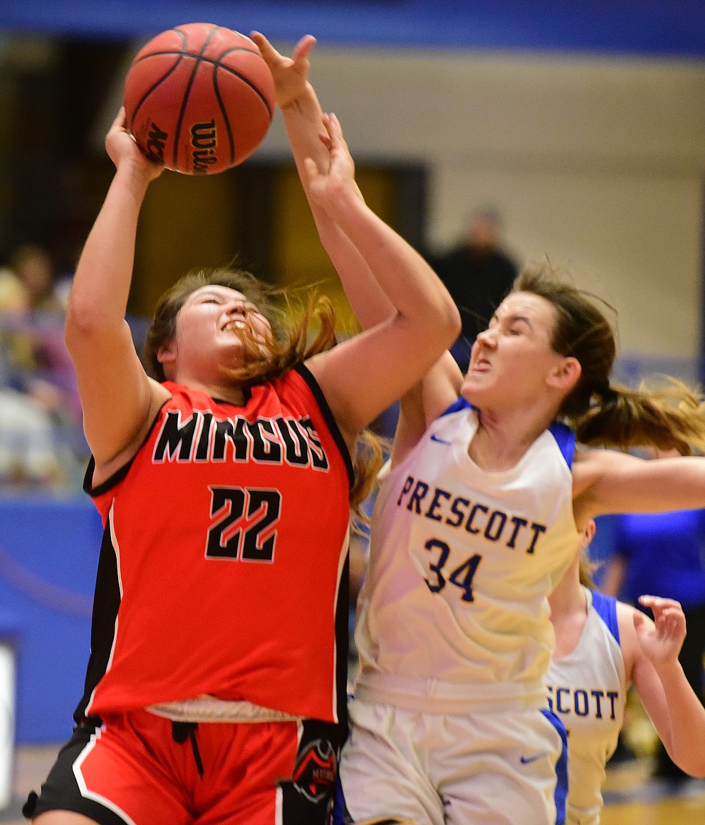 Mingus' Darien Loring gets fouled as the Marauders take on the Prescott Badgers Friday Jan. 18, 2019 in Prescott. (Les Stukenberg/Courier).