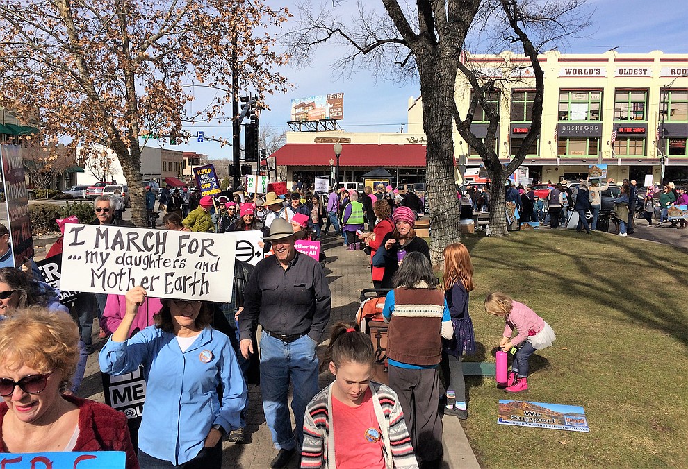 Marchers circle the Yavapai County Courthouse during the Yavapai County Women March On event Jan. 19, 2019. (Sue Tone/Courier)