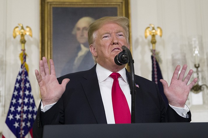 President Donald Trump speaks about the partial government shutdown, immigration and border security in the Diplomatic Reception Room of the White House, in Washington, Saturday, Jan. 19, 2019.(Alex Brandon/AP)