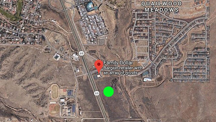 Dorn Homes is planning a multi-family housing development along Highway 69 in Quailwood near the Family Dollar Store, Dewey. The approximate site is shown with a green dot. (Google map/Courtesy)