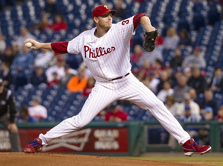In this Sept. 17, 2013, file photo, Philadelphia Phillies starting pitcher Roy Halladay delivers against the Miami Marlins during the first inning of a baseball game, in Philadelphia. Career saves leader Mariano Rivera and late pitcher Roy Halladay are among 20 new candidates on the Hall of Fame ballot for the Baseball Writers' Association of America, joined by 15 holdovers headed by Edgar Martinez.(Chris Szagola/AP, file)