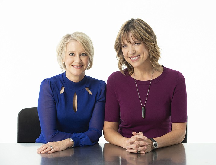 This photo provided by Amazon shows Andrea Kremer, left, and Hannah Storm posing for a portrait at Pier 59 studios on Sept. 21, 2018, in New York. Hannah Storm and Andrea Kremer had so much fun in their first season calling NFL games on Amazon Prime that they are coming back for an encore. Amazon announced Thursday, Jan. 24, 2019,  that the veteran announcing duo will return next season to call the Thursday night package on Amazon's prime video service. (Amazon via AP)