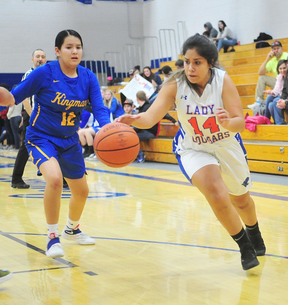 Chino Valley's Crystal Sanchez drives to the hoop as they face the Kingman Bulldogs Thursday, Jan. 24, 2019 in Chino Valley. (Les Stukenberg/Courier).