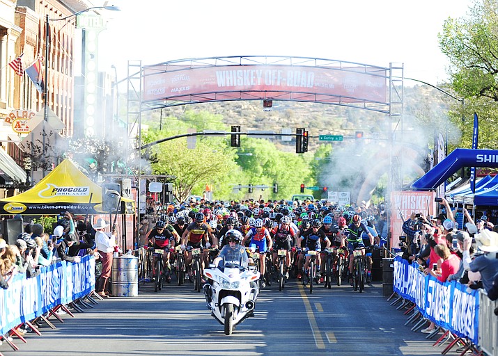 The 50-milers are on their way during the Whiskey Off-Road 30- and 50-mile amateur races April 28, 2018, in Prescott. The City of Prescott has upped its annual contribution to the race to $50,000. (Les Stukenberg/Courier, file)