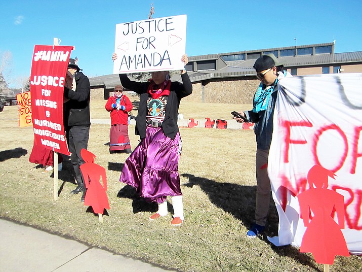 Supporters demand justice Jan. 22 for Amanda Webster  and missing and murdered indigenous women on the lawn of Flagstaff City Hall.  (Katherine Locke/NHO)