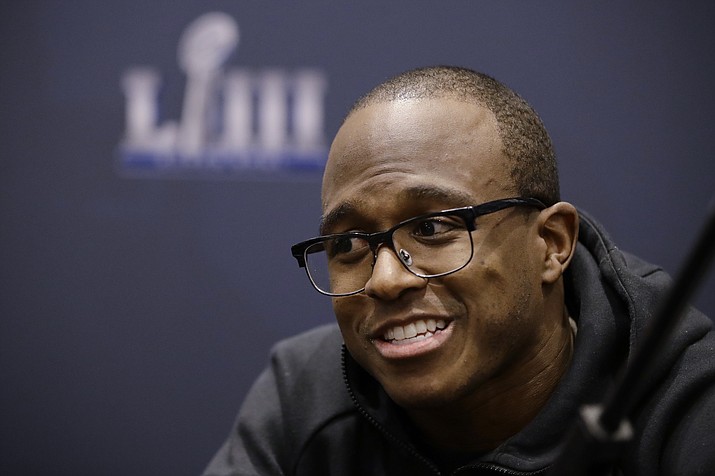 New England Patriots' Matthew Slater speaks with members of the media during a news conference Tuesday, Jan. 29, 2019, ahead of the NFL Super Bowl 53 football game against Los Angeles Rams in Atlanta. (Matt Rourke/AP)
