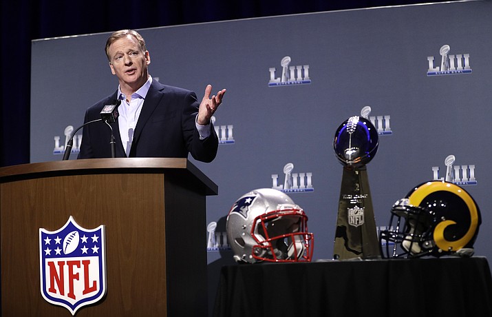 NFL Commissioner Roger Goodell answers a question during a news conference for the NFL Super Bowl 53 football game Wednesday, Jan. 30, 2019, in Atlanta. (David J. Phillip/AP)