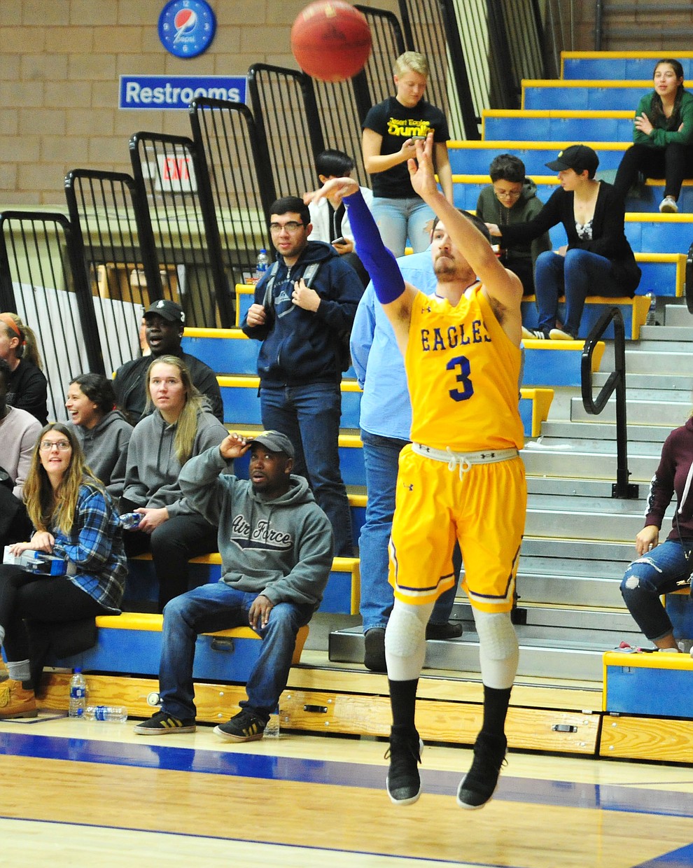 Embry Riddle's Ryan Skurdal launches a three-pointer as the Eagles take on the Simpson University Redhawks Thursday, Jan. 31, 2019 in Prescott. (Les Stukenberg/Courier).