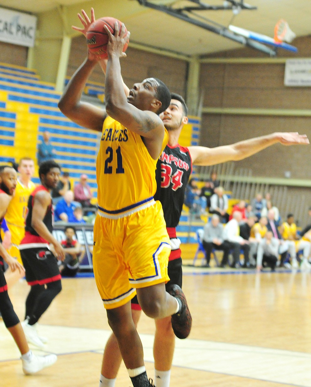 Embry Riddle's Joseph Jewell goes to the hoop as the Eagles take on the Simpson University Redhawks Thursday, Jan. 31, 2019 in Prescott. (Les Stukenberg/Courier).