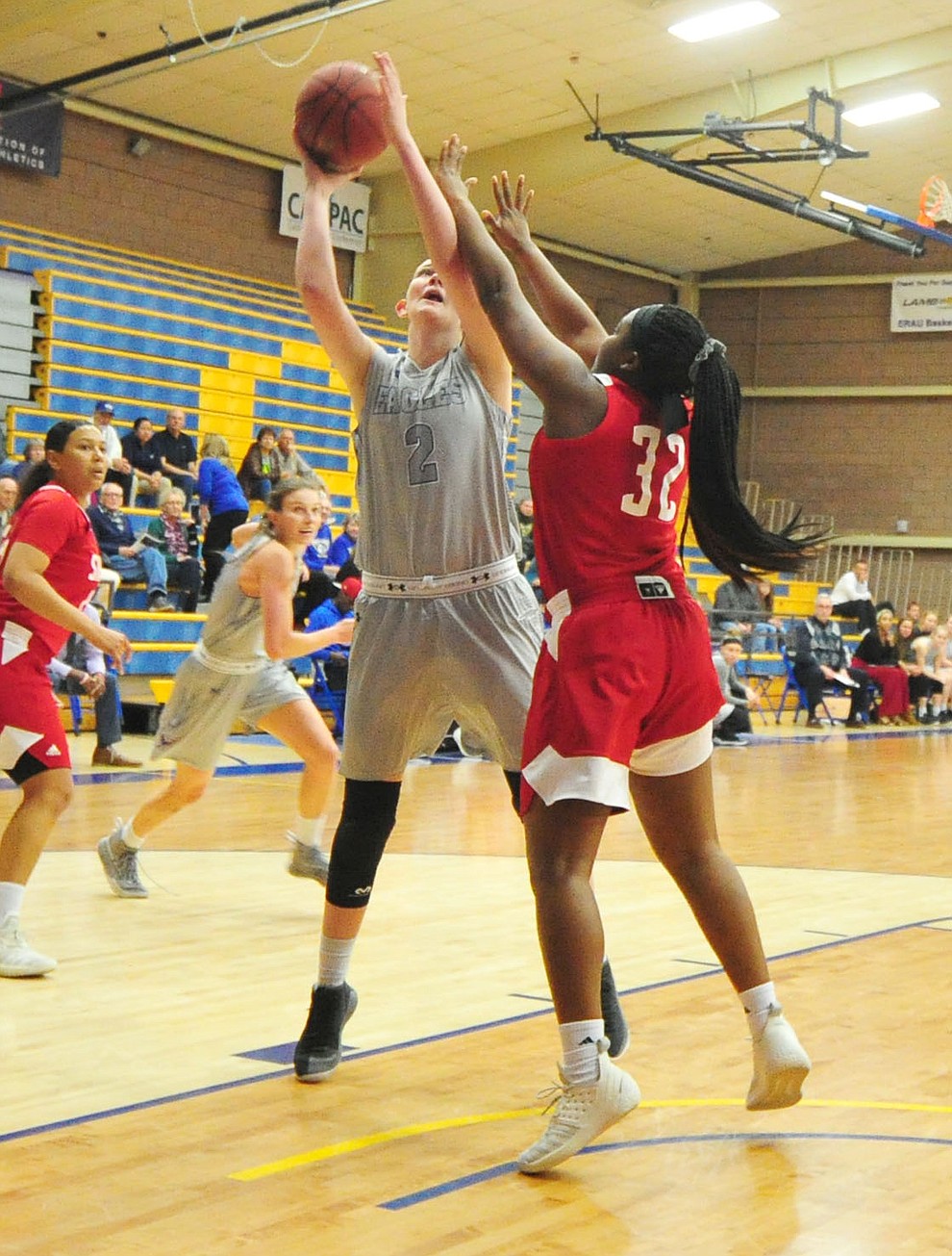 Embry Riddle's Kamryn Brown takes a shot in the paint as the Eagles take on the Simpson University Redhawks Thursday, Jan. 31, 2019 in Prescott. (Les Stukenberg/Courier).
