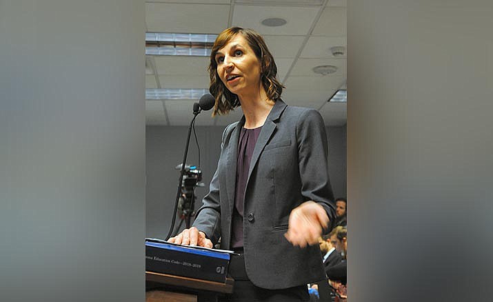 State schools chief Kathy Hoffman tells lawmakers Monday they should repeal laws that limit the ability of teachers to talk about homosexuality, even in the context of sex education. (Capitol Media Services photo by Howard Fischer)